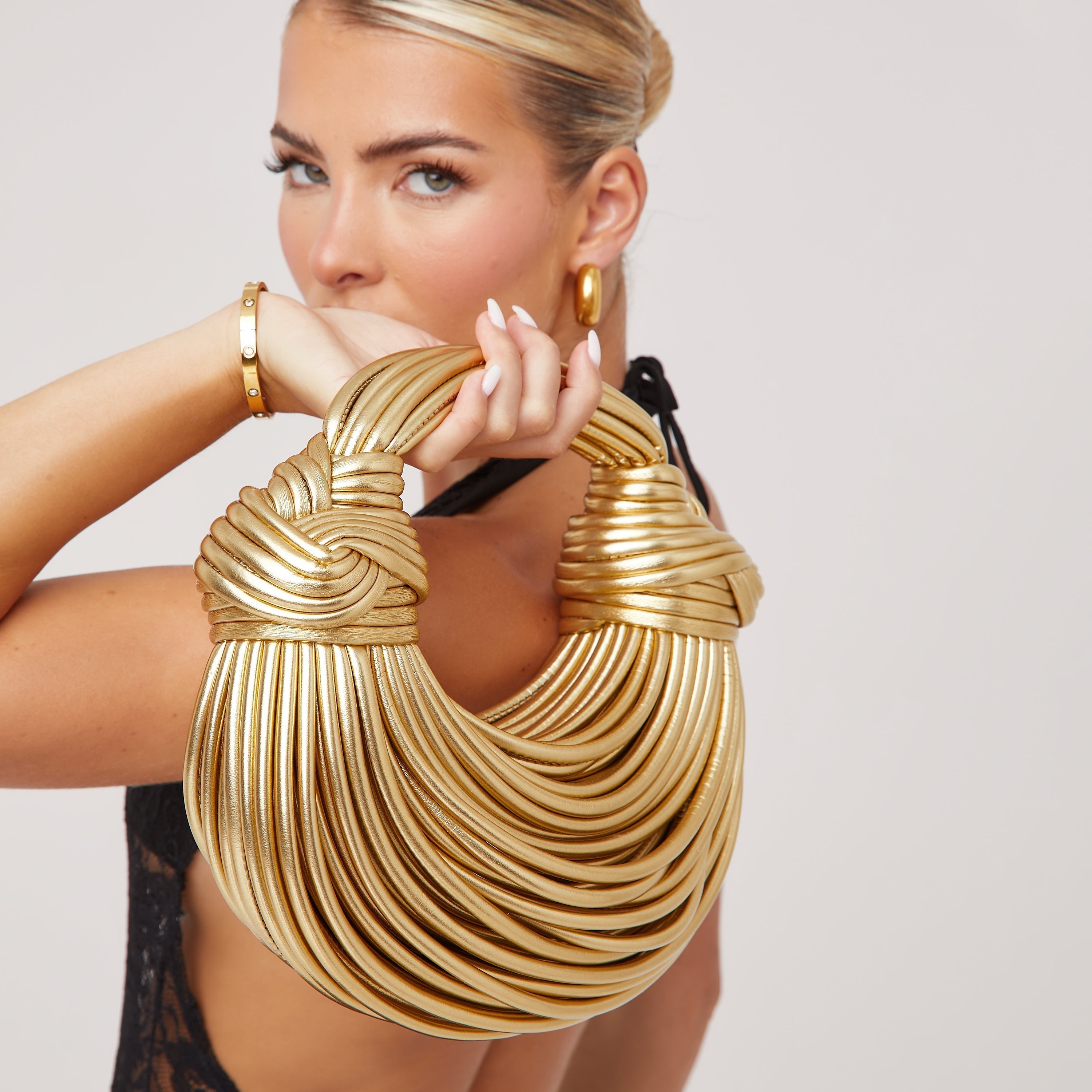 Luxe Statement Handtas Dames met Uniek Knoopdetail en Hedendaagse Elegant Stijl-4