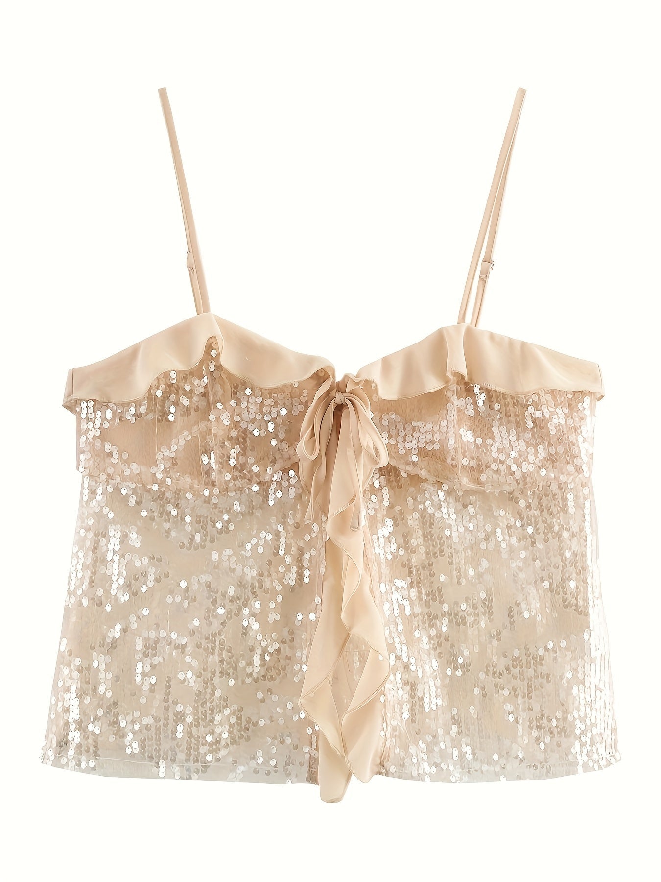 Dames Pailletten Top met Ruches in Champagne Gloed-4