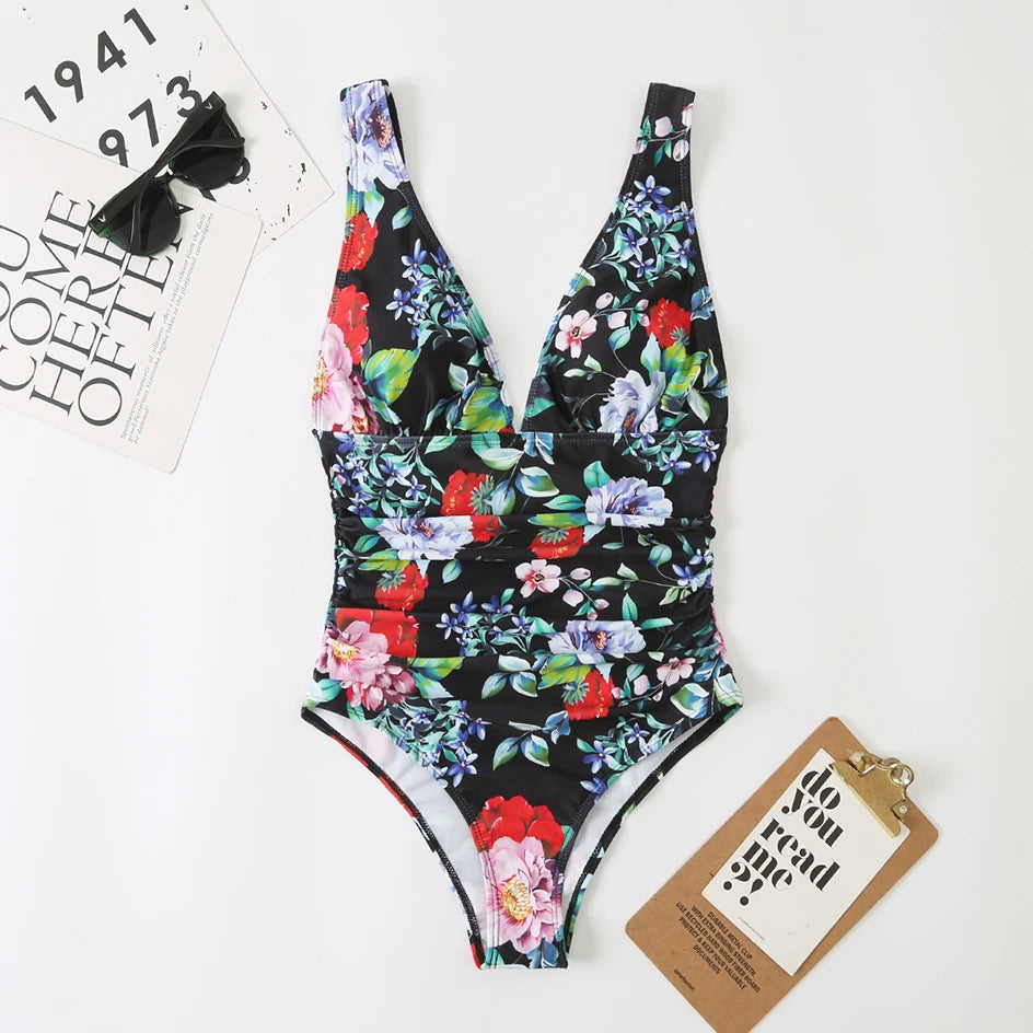 Dames One-Piece Badpak Met Diepe V-hals Stijlvol voor Strand en Zwembad-1