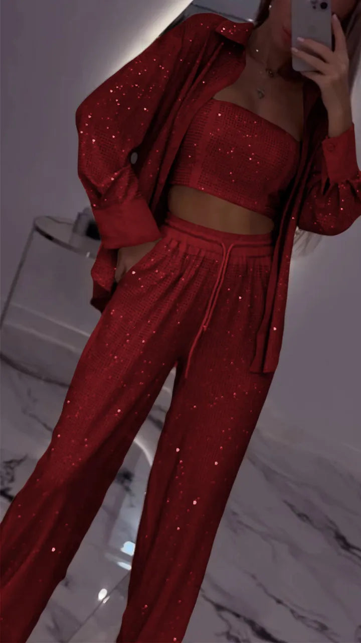 LUX SET – Completo Donna in Tre Pezzi con Strass | Brillante e Confortevole