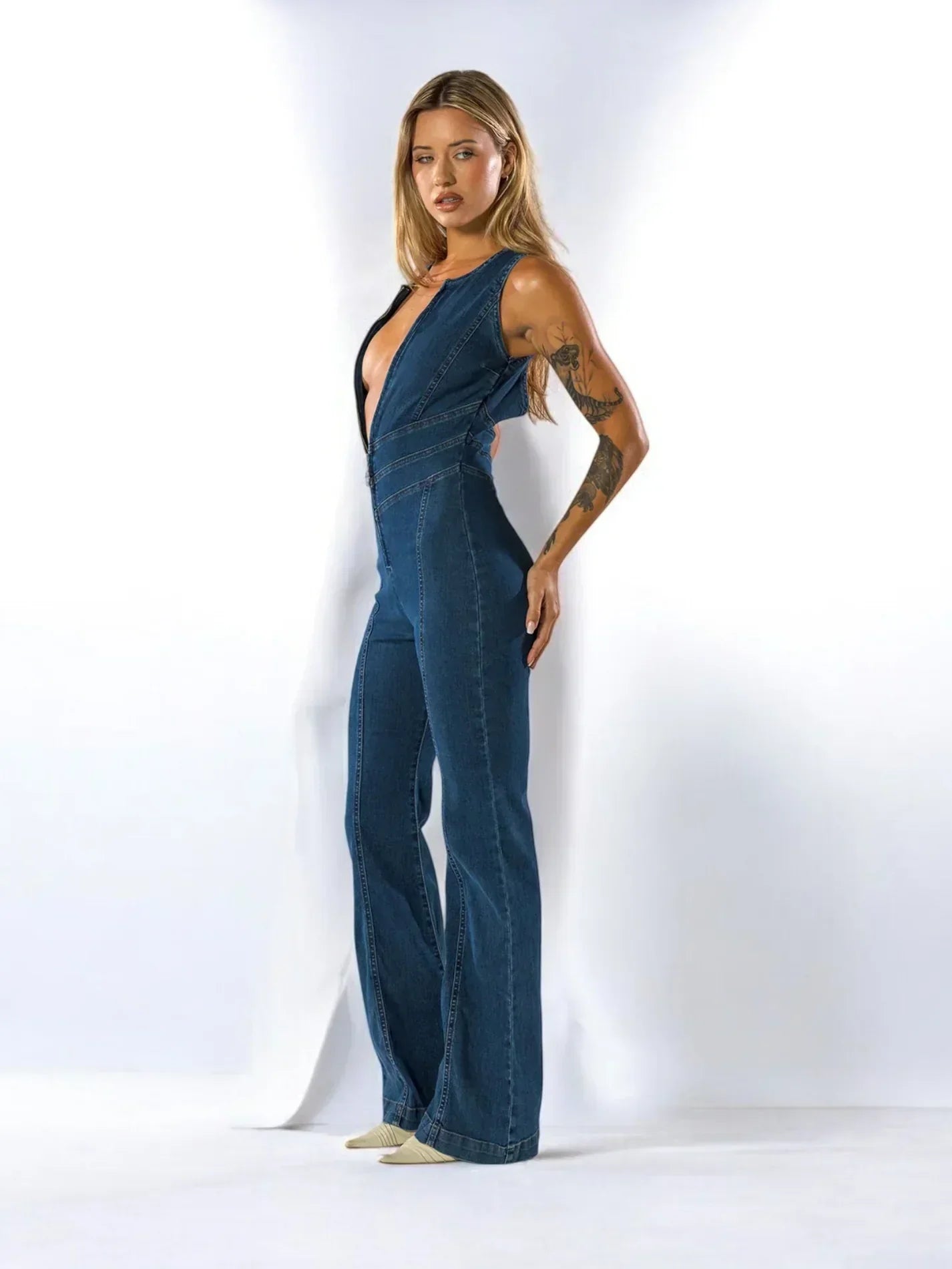 AZARIA – Jeans jumpsuit voor dames met lange mouwen | Iconische 70s comeback look