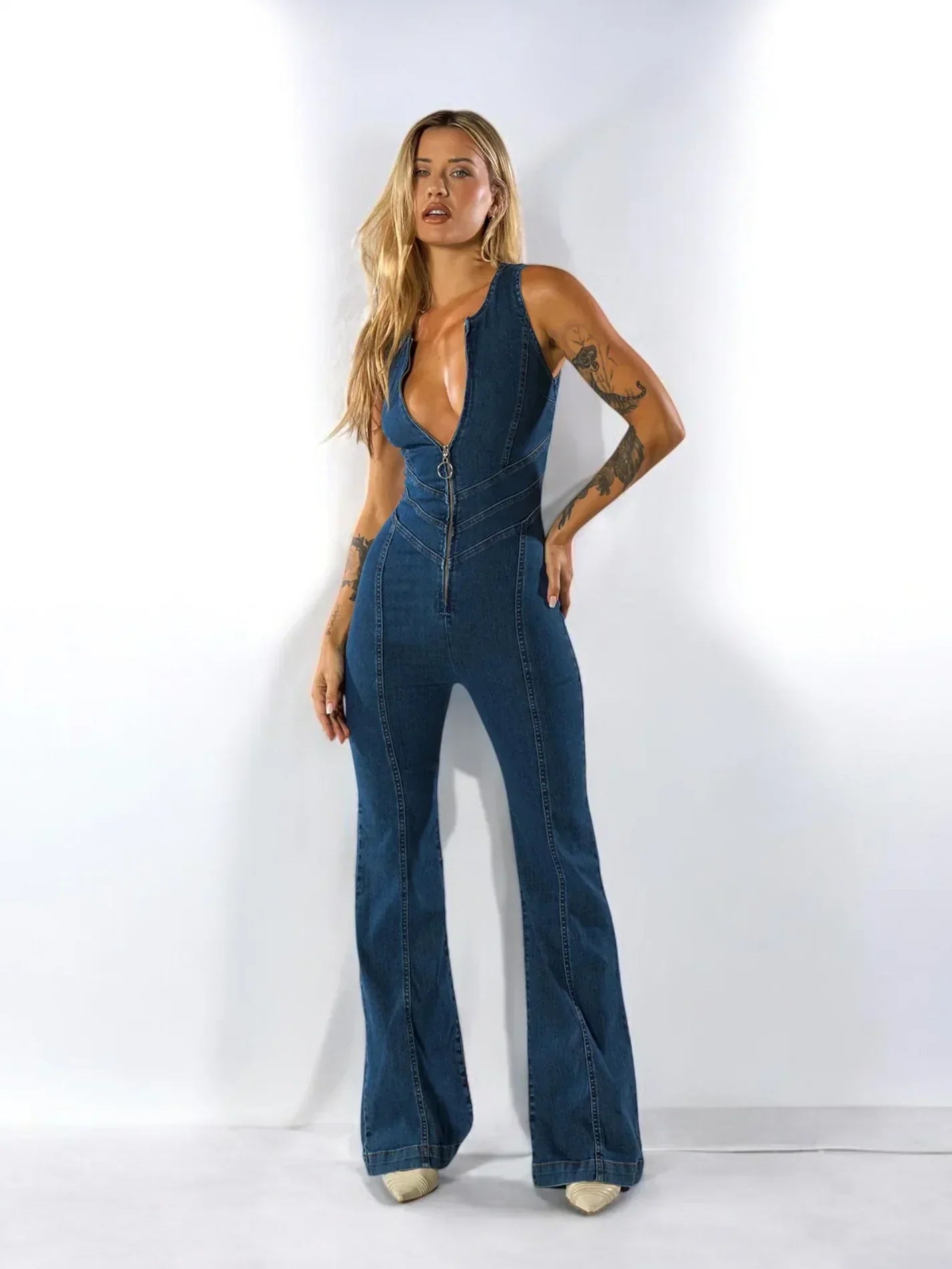 AZARIA – Jeans jumpsuit voor dames met lange mouwen | Iconische 70s comeback look