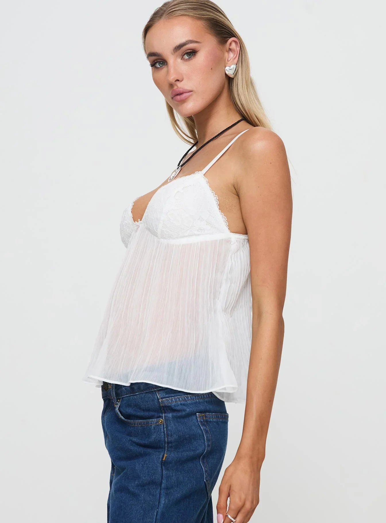 Dames Top met Geplooide en Kanten Details in Zachtgeel-3