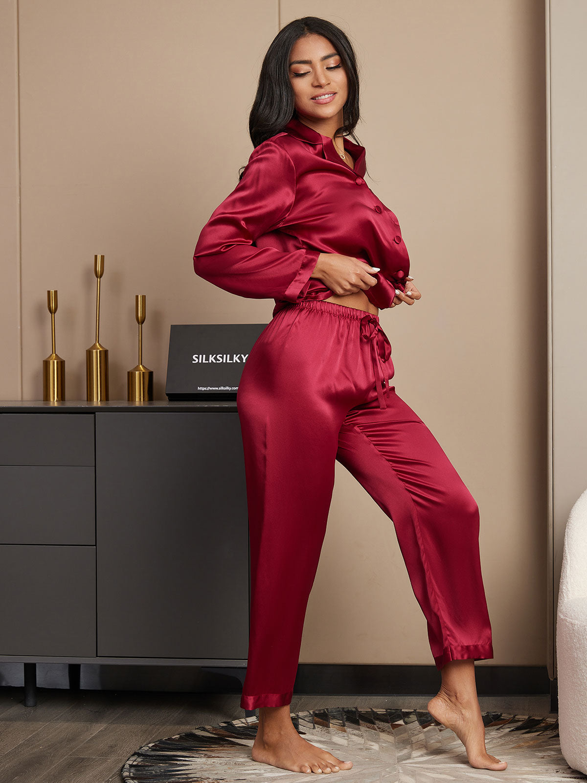 LUNA - Set Pigiama in Seta di Lusso per Donna | Morbida Camicia da Notte con Bottoni