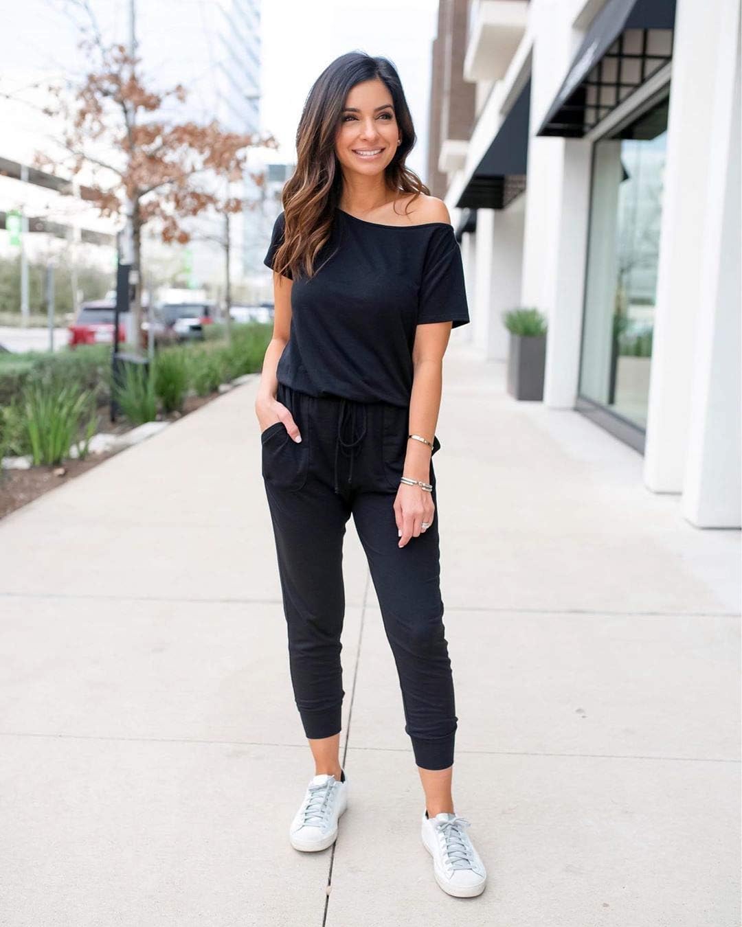 REYNA - Tuta da donna – Vestibilità ampia con scollo a barca e cintura in vita | Perfetta per l'estate e l'abbigliamento casual