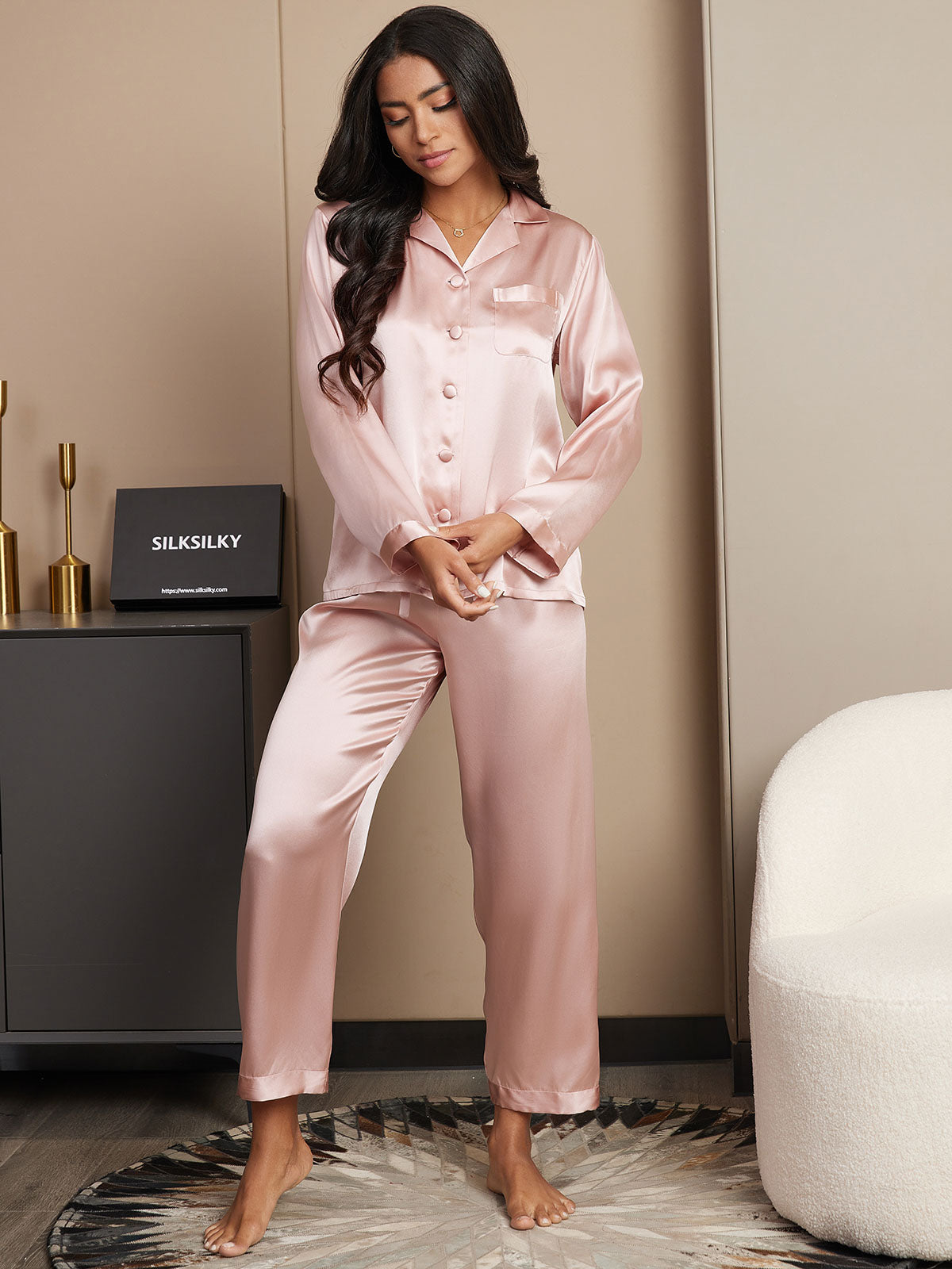 LUNA - Set Pigiama in Seta di Lusso per Donna | Morbida Camicia da Notte con Bottoni
