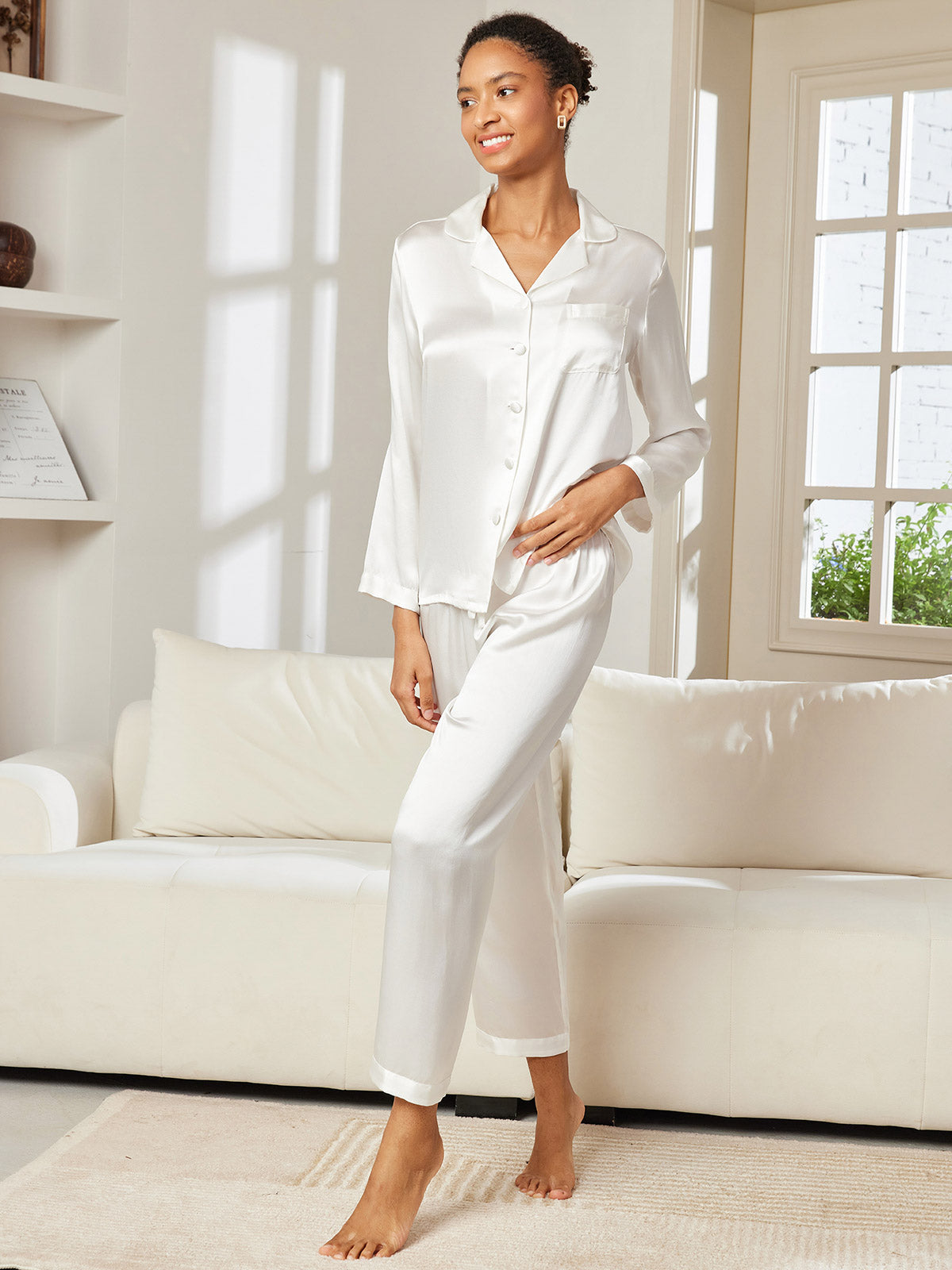 LUNA - Set Pigiama in Seta di Lusso per Donna | Morbida Camicia da Notte con Bottoni