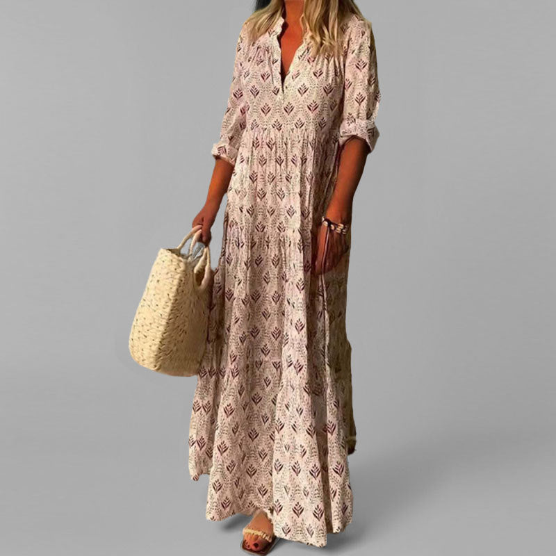 ALESSIA Katoenen Maxi Jurk met Vintage Print – Luchtig & Boho-Chic