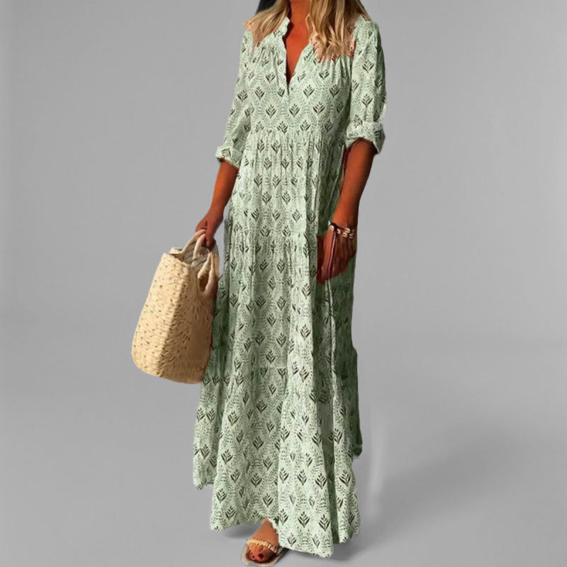 ALESSIA Katoenen Maxi Jurk met Vintage Print – Luchtig & Boho-Chic