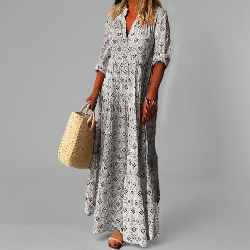 ALESSIA Katoenen Maxi Jurk met Vintage Print – Luchtig & Boho-Chic