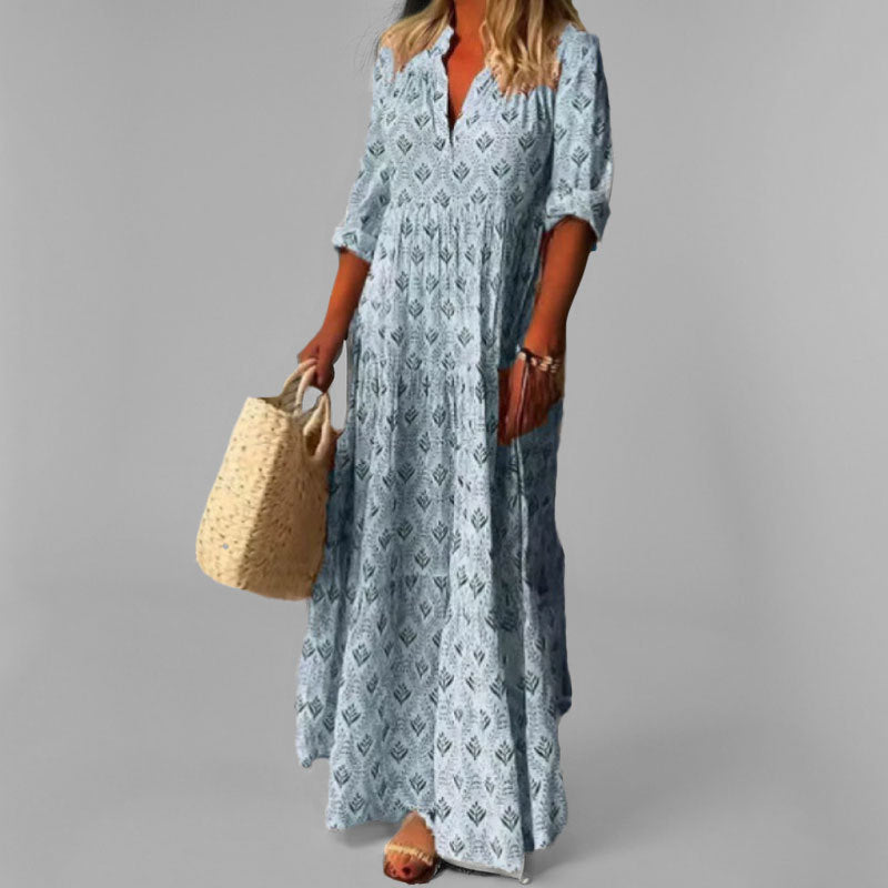 ALESSIA Katoenen Maxi Jurk met Vintage Print – Luchtig & Boho-Chic