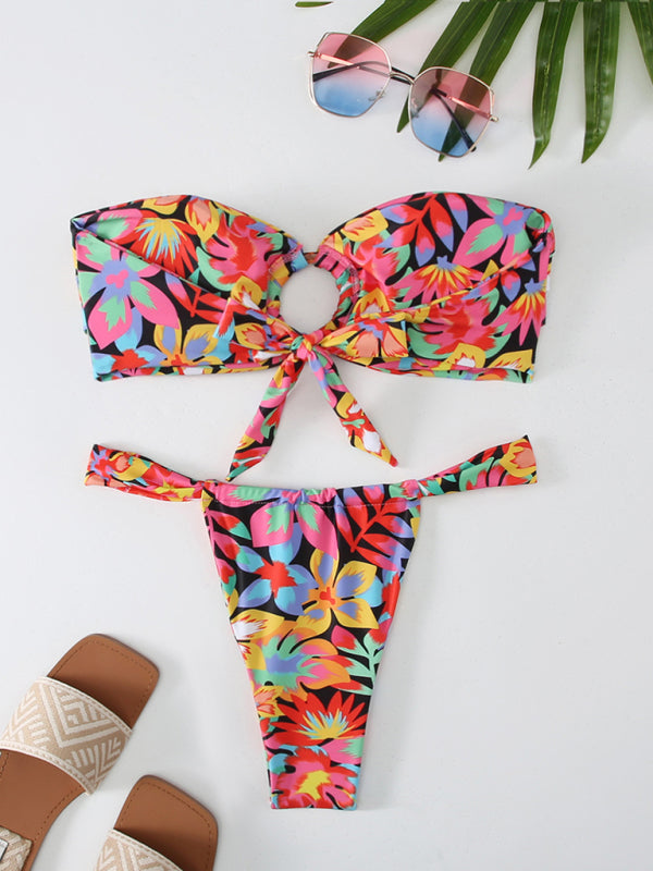 TALIA – Strapless Bandeau Bikini met Tropische Print | Zomerproof & Sexy