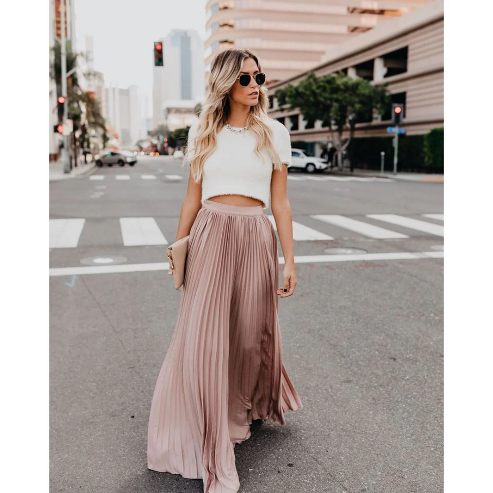 IONA High Waist Plissé Rok | Flowy Maxi Rok voor Casual & Chique Looks