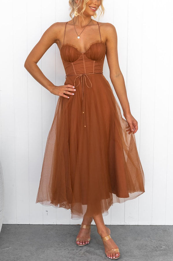 MOXI – Midi Jurk met Corset & Tule Rok | Romantisch & Feestelijk