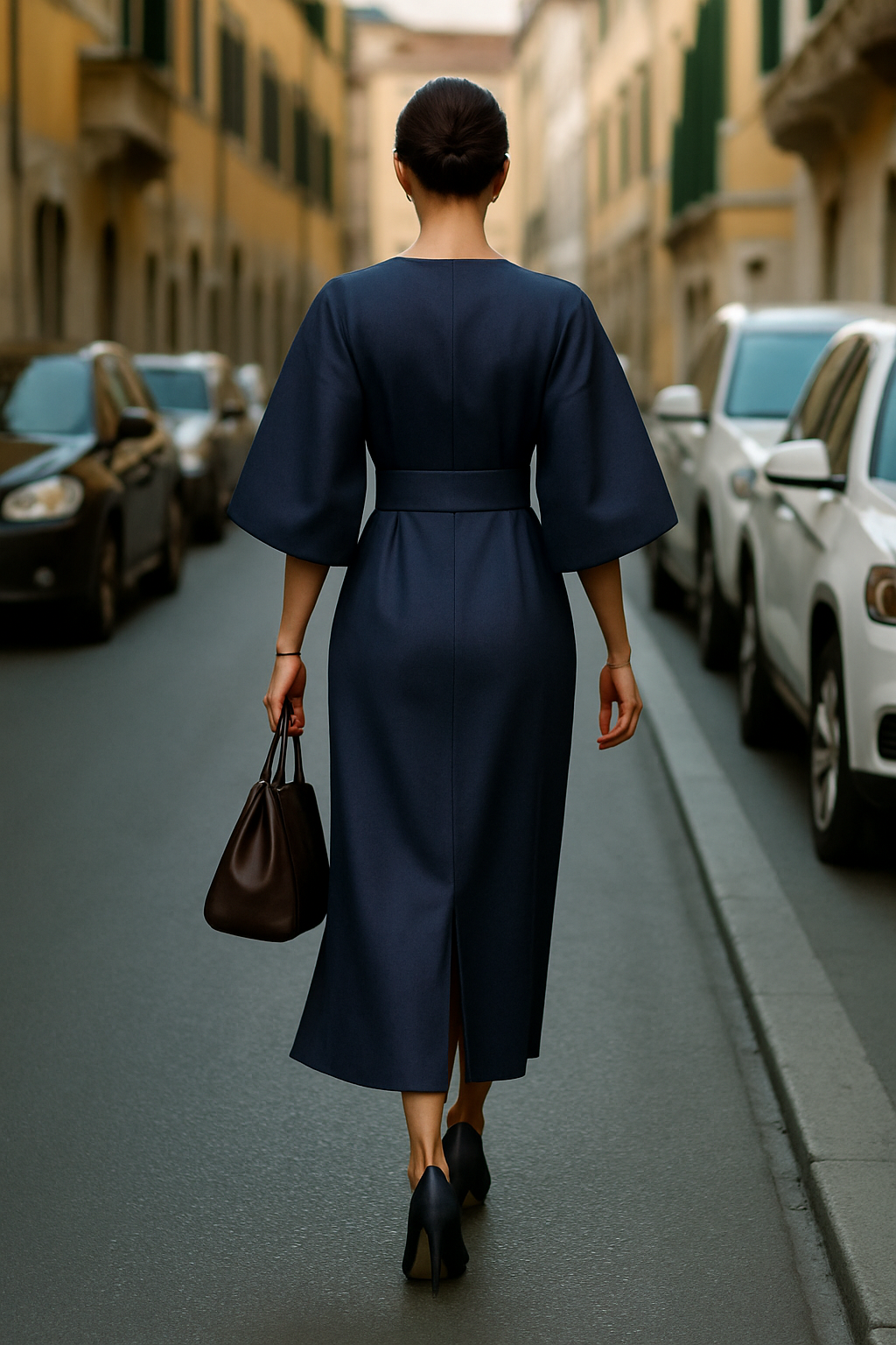 AMARA Midi Jurk voor Dames | Elegante Jurk met Tailleaccent & Flowy Mouwen voor Elke Gelegenheid