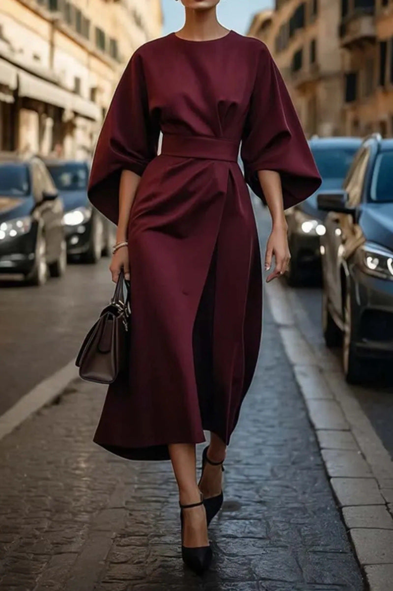 AMARA Midi Jurk voor Dames | Elegante Jurk met Tailleaccent & Flowy Mouwen voor Elke Gelegenheid