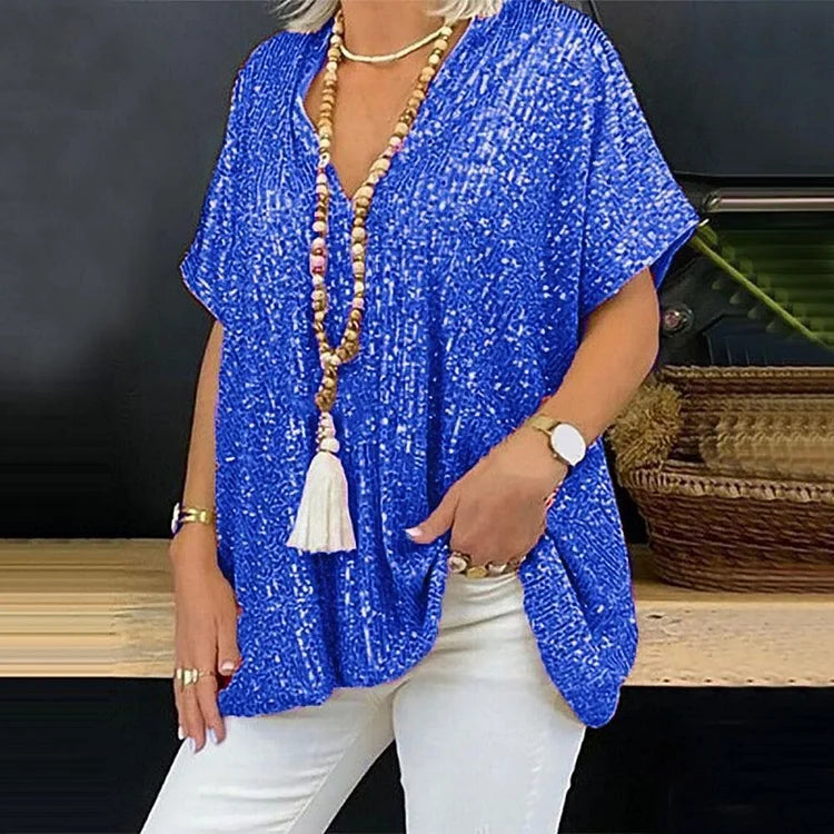 LUMI - Camiseta con escote en V y lentejuelas