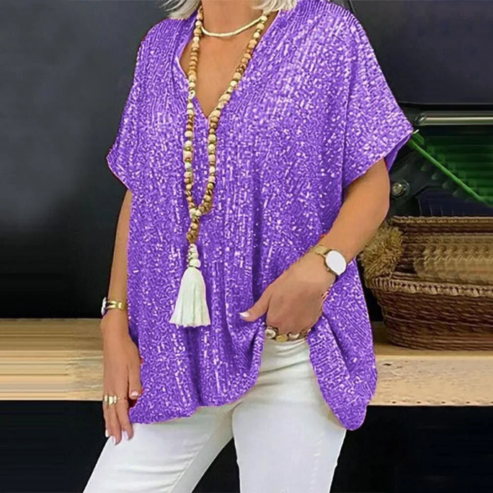 LUMI - Camiseta con escote en V y lentejuelas