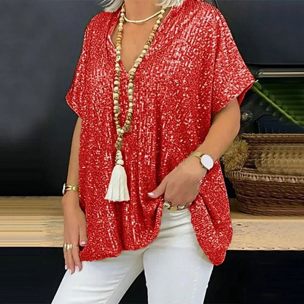 LUMI - Camiseta con escote en V y lentejuelas