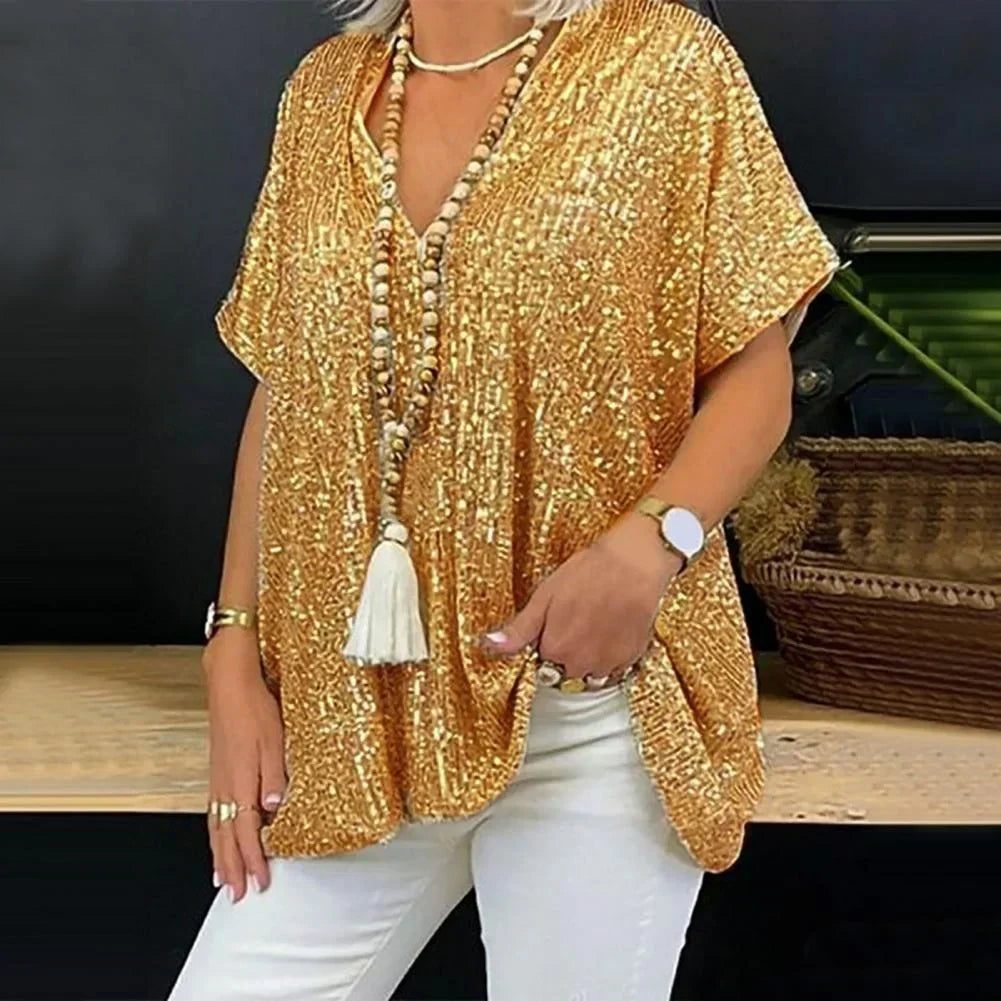 LUMI - Camiseta con escote en V y lentejuelas
