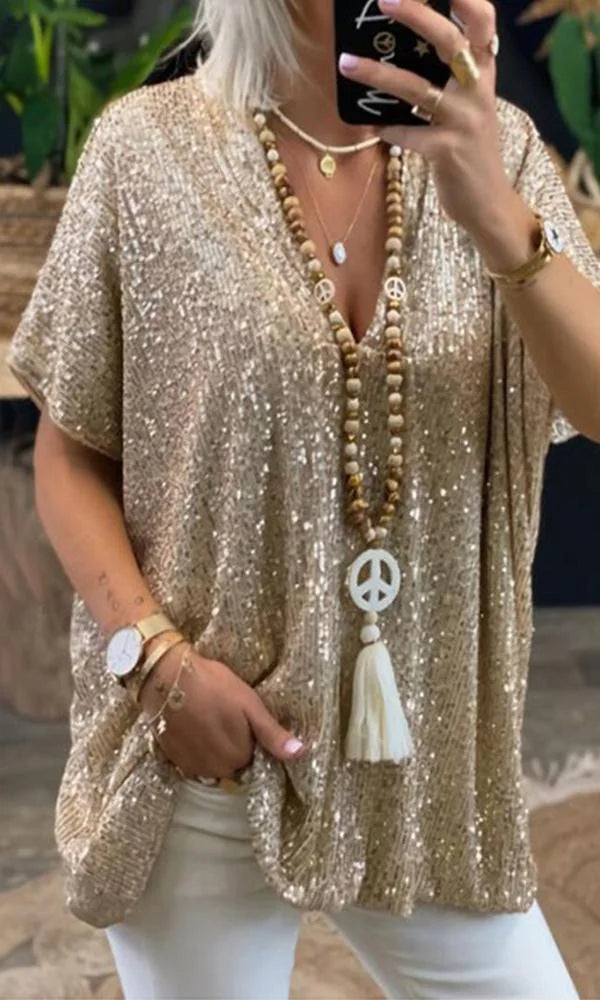 LUMI - Camiseta con escote en V y lentejuelas