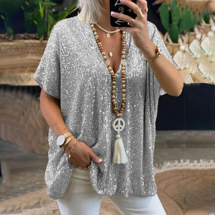 LUMI - Camiseta con escote en V y lentejuelas