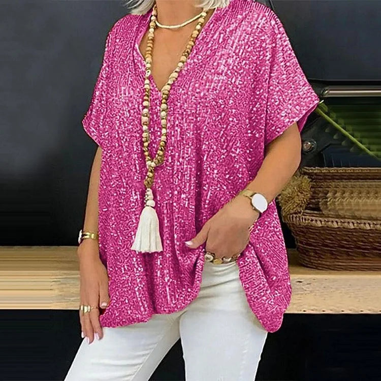 LUMI - Camiseta con escote en V y lentejuelas