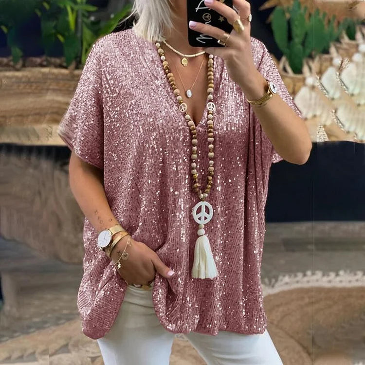 LUMI - Camiseta con escote en V y lentejuelas