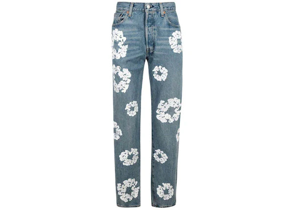Denim Tears VÅGE – Jeans in denim chiaro con stampa unica di ghirlande di cotone