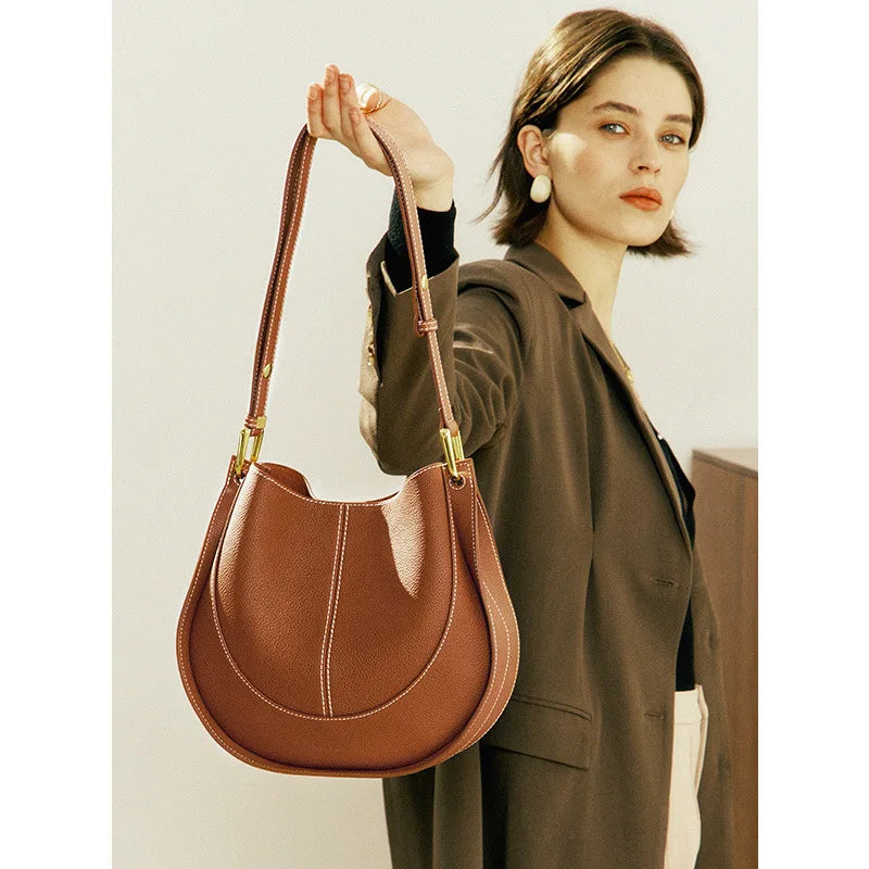 Itzel Leren Schoudertas Dames - Stijlvolle Ronde Vorm Elegante Crossbody Tas-1