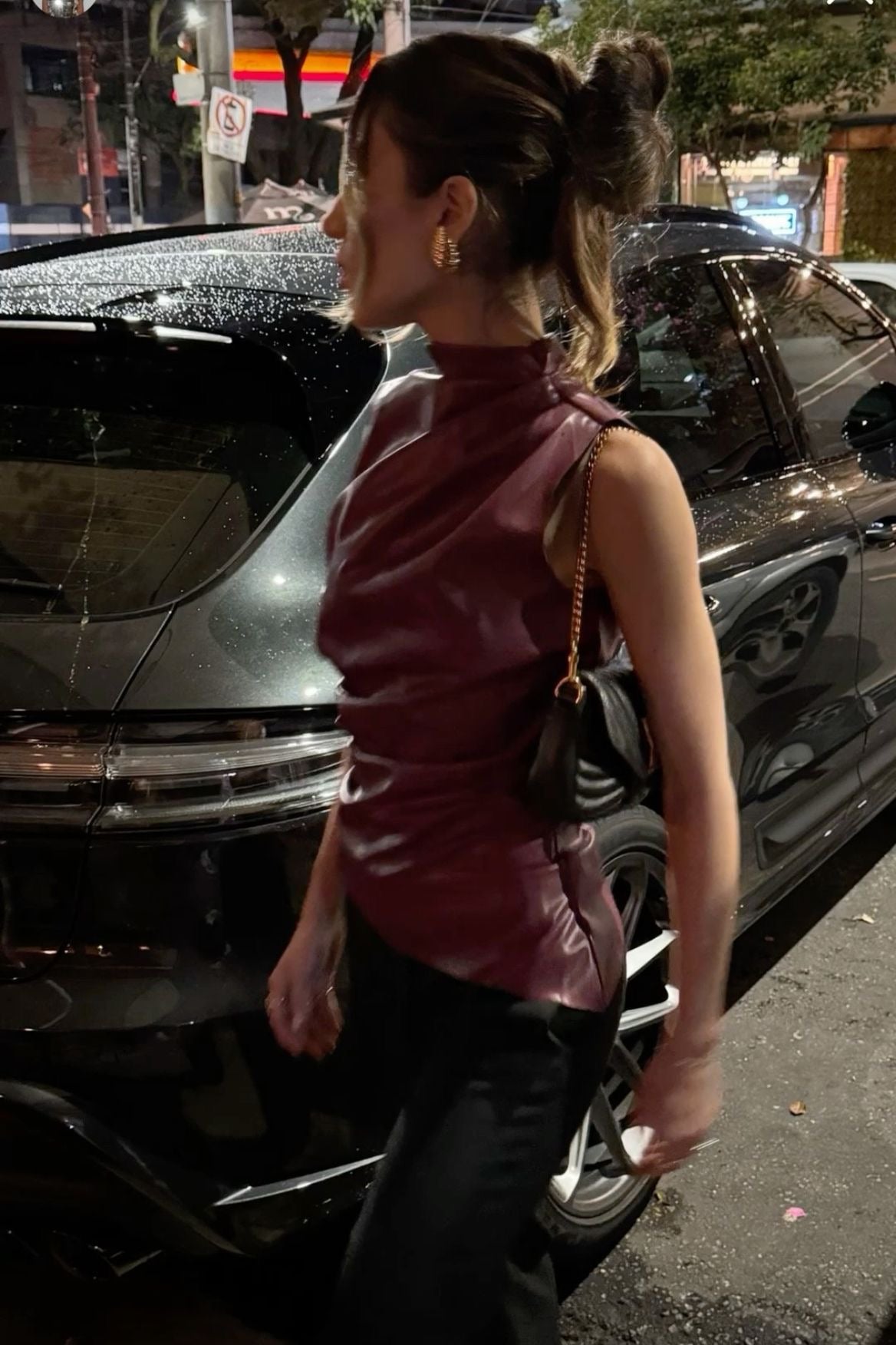 Dames Top Leren Edgy Style Wijnrood-4