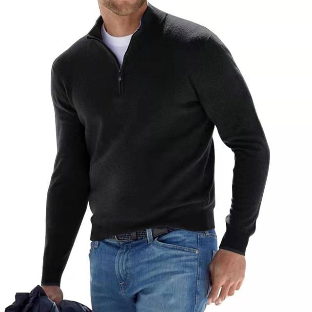 LUCA - Maglione Luxe Merino con Scollo a V e Cerniera per un Look Elegante