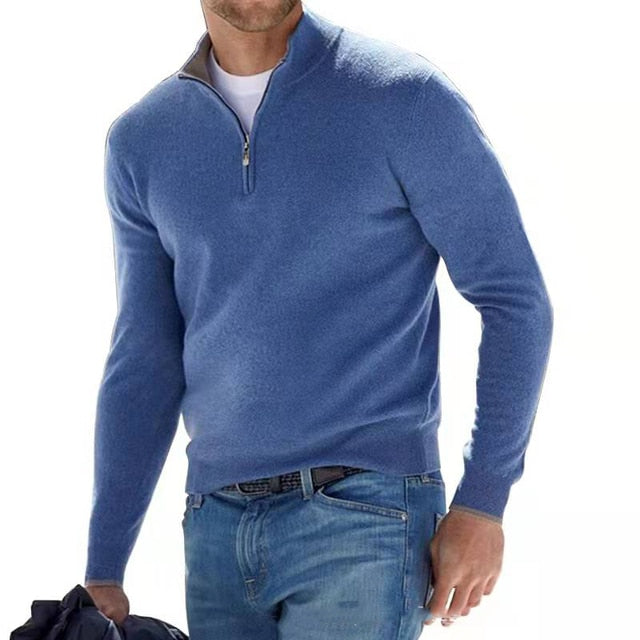 LUCA - Maglione Luxe Merino con Scollo a V e Cerniera per un Look Elegante