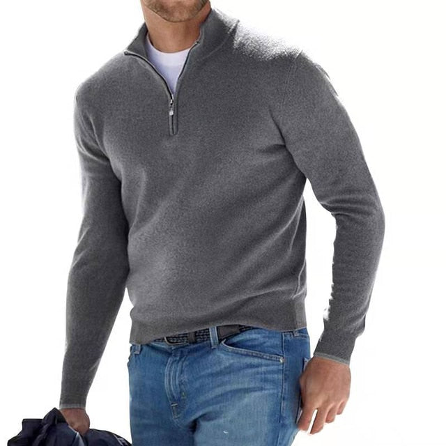 LUCA - Maglione Luxe Merino con Scollo a V e Cerniera per un Look Elegante