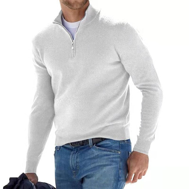 LUCA - Maglione Luxe Merino con Scollo a V e Cerniera per un Look Elegante
