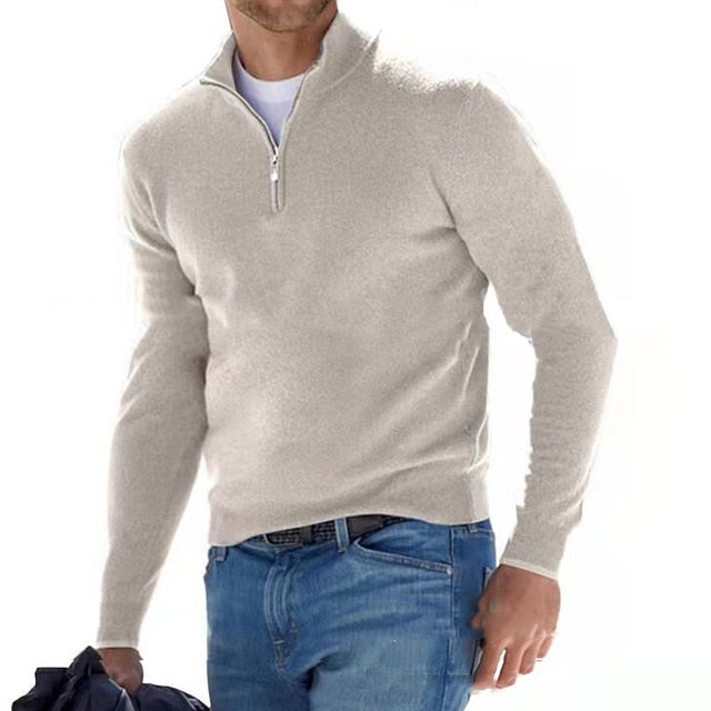 LUCA - Maglione Luxe Merino con Scollo a V e Cerniera per un Look Elegante
