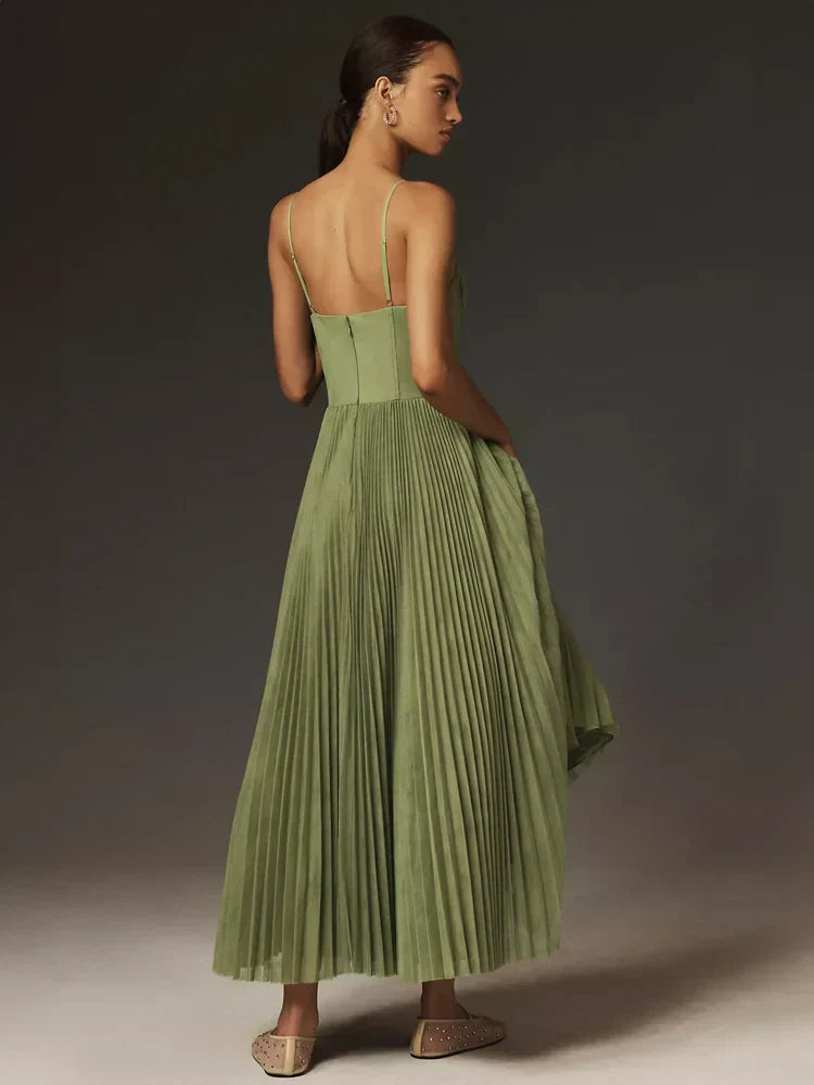 VALENTINA - Vestito midi svasato con bustier in tulle plissettato