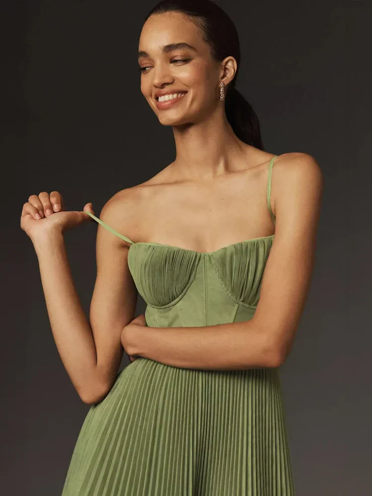 VALENTINA - Vestito midi svasato con bustier in tulle plissettato