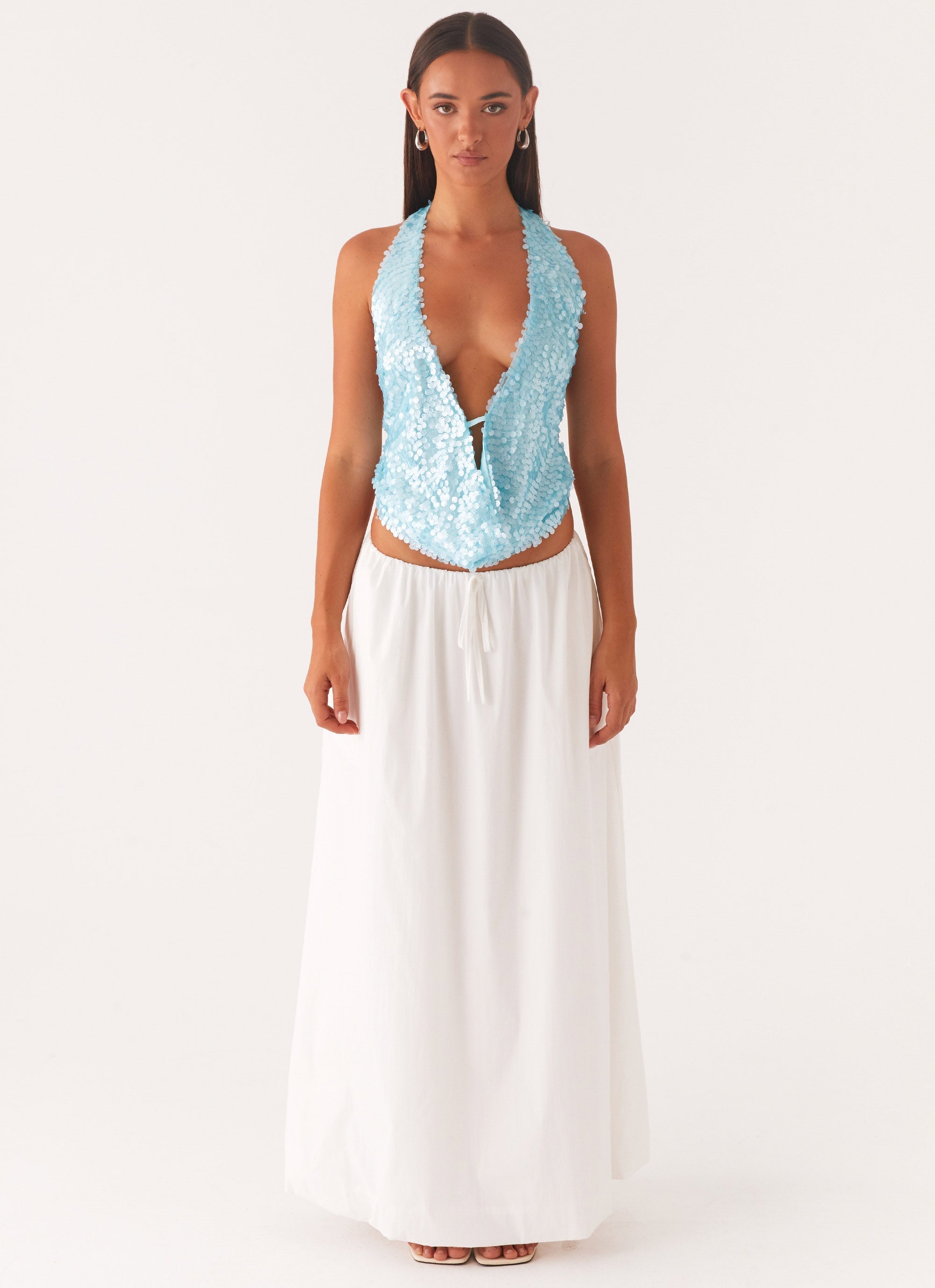 Dames Top Halter Cowl-hals Turquoise met Open Rug-4