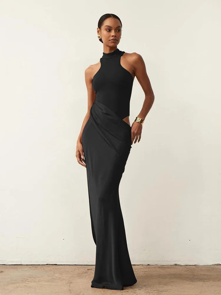 Dames Maxi Jurk Met Sexy Hollow Out Detail In Luxe Satijn-5