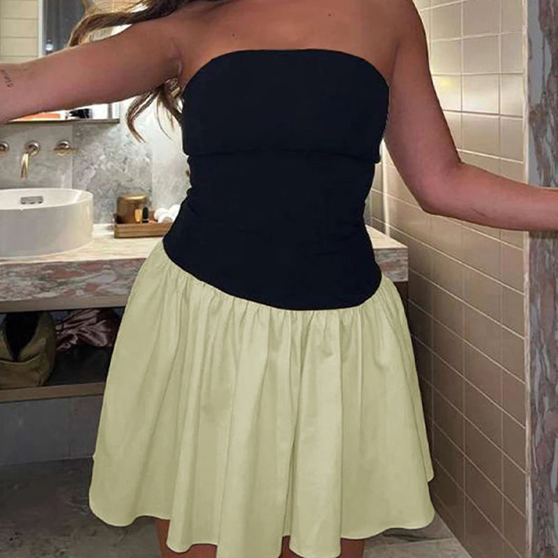 Dames Mini Jurk Strapless A-lijn Zomerjurk-4