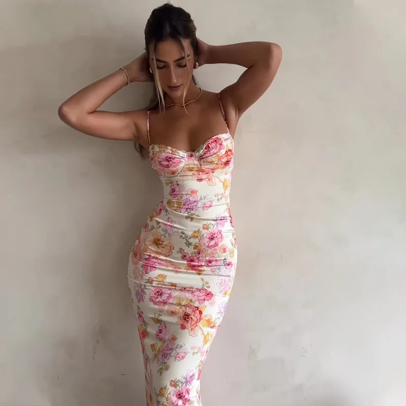 Dames Mini Jurk Bloemenprint Spaghetti Bandjes Zomerjurk-4