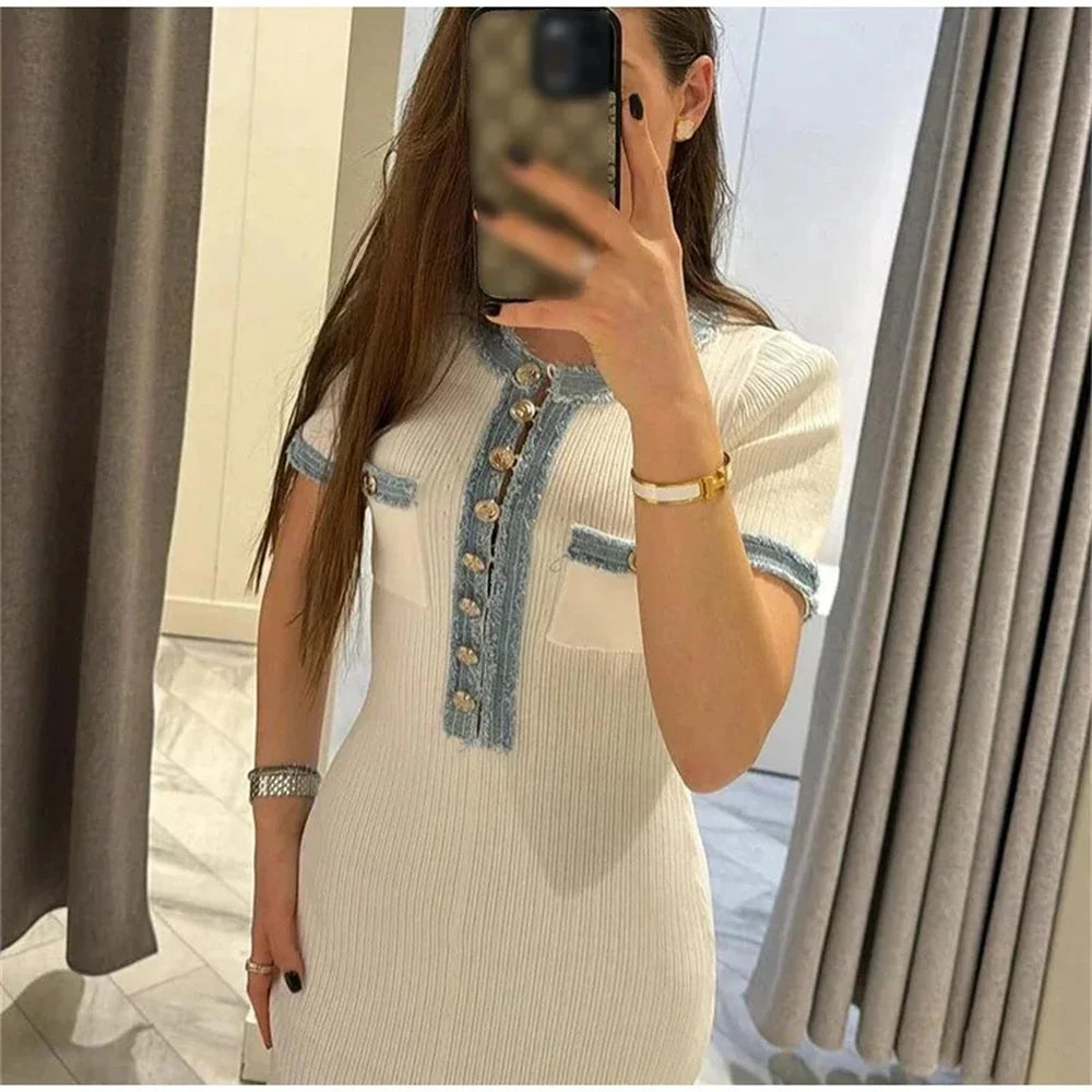 Dames Maxi Jurk Zomer Chic O-neck Korte Mouw Bodycon Stijl-4