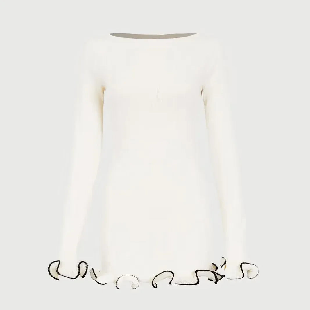 Variant image for Dames Mini Jurk Gebreid met Contrastkleur - Stijlvolle Feestelijke Kleding-2