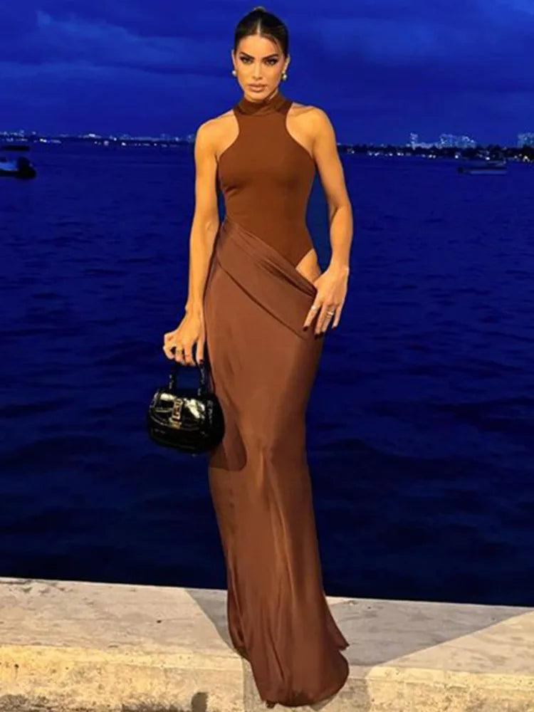 Dames Maxi Jurk Met Sexy Hollow Out Detail In Luxe Satijn-4