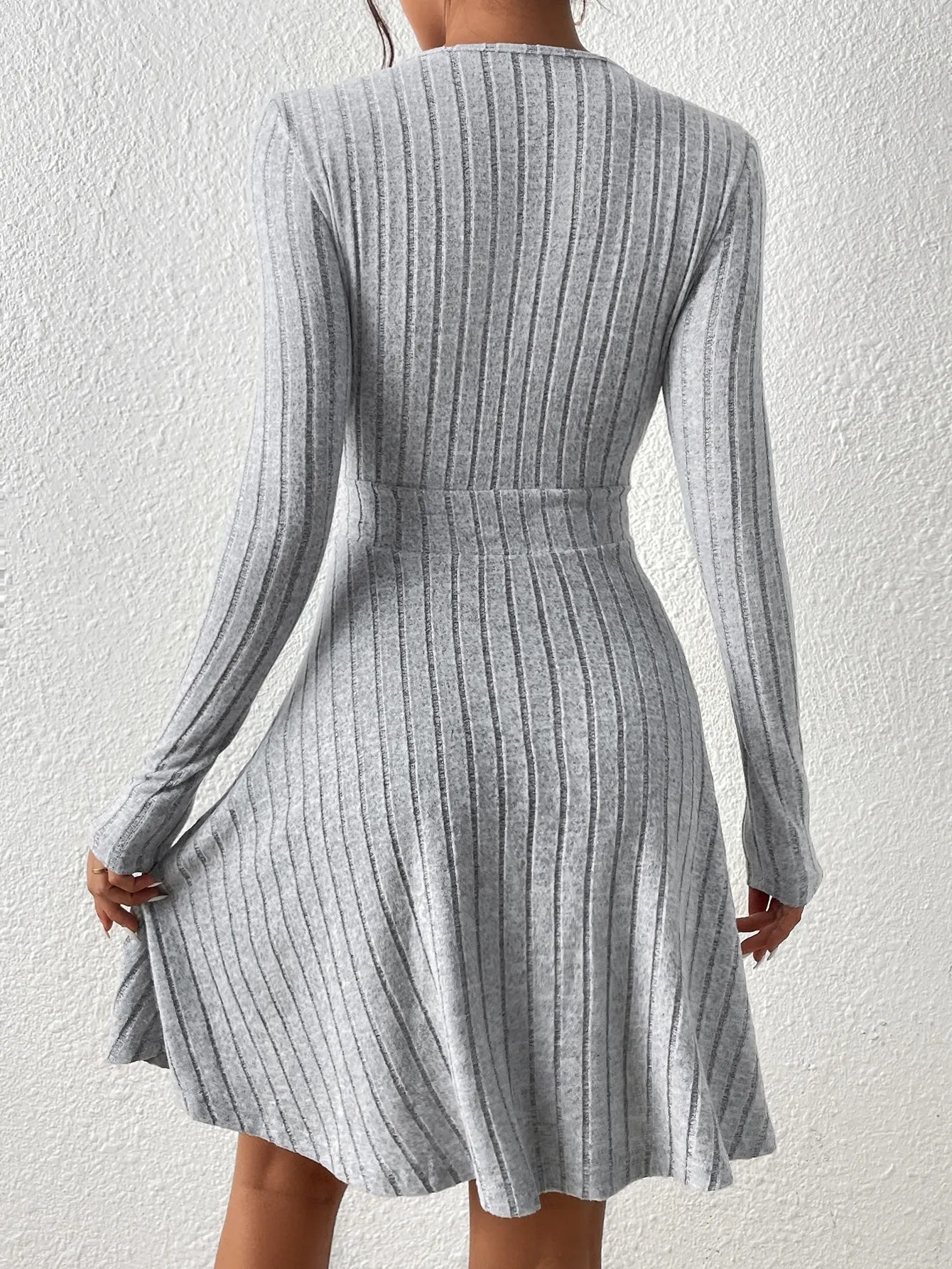 Dames Midi Jurk Zwart Lange Mouw V-hals Bodycon Stijl-3