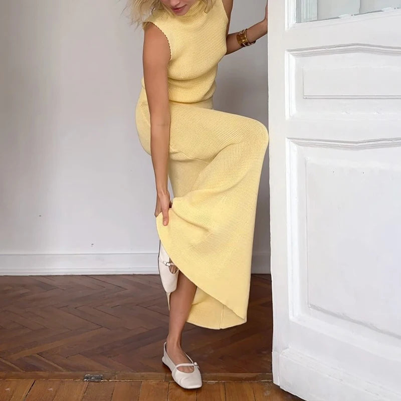 Casual Dames Set - Mouwloze Off-Schouder Tanktop en Ribgebreide Midi Rok in Bodycon Stijl 5