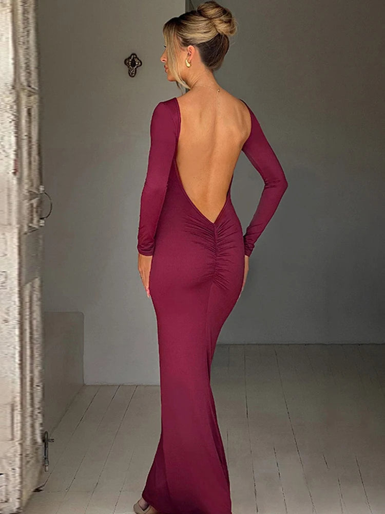 Variant image for Dames Zwarte Maxi Jurk Lange Mouwen Elegante Bodycon Stijl-2