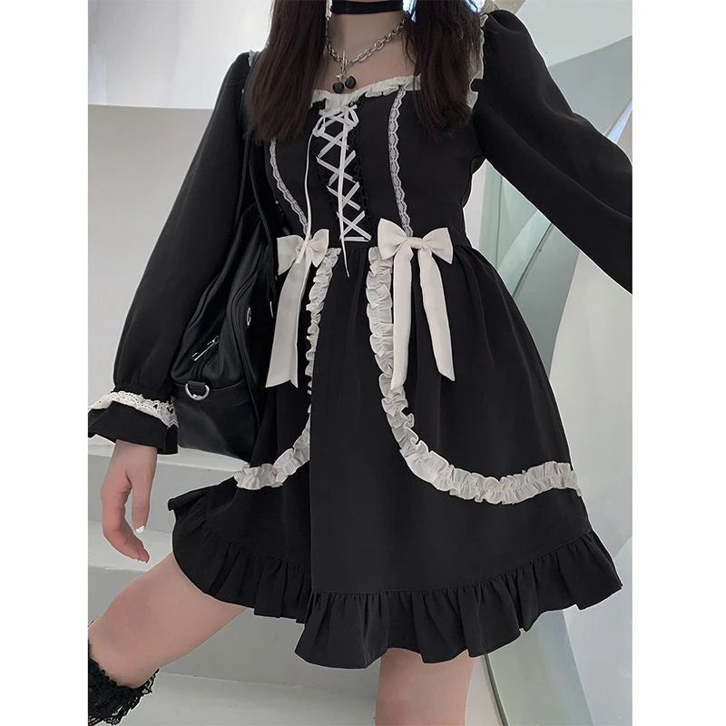 Variant image for Vrouwen Kawaii Lolita Jurk met Strik en Ruitpatroon-10