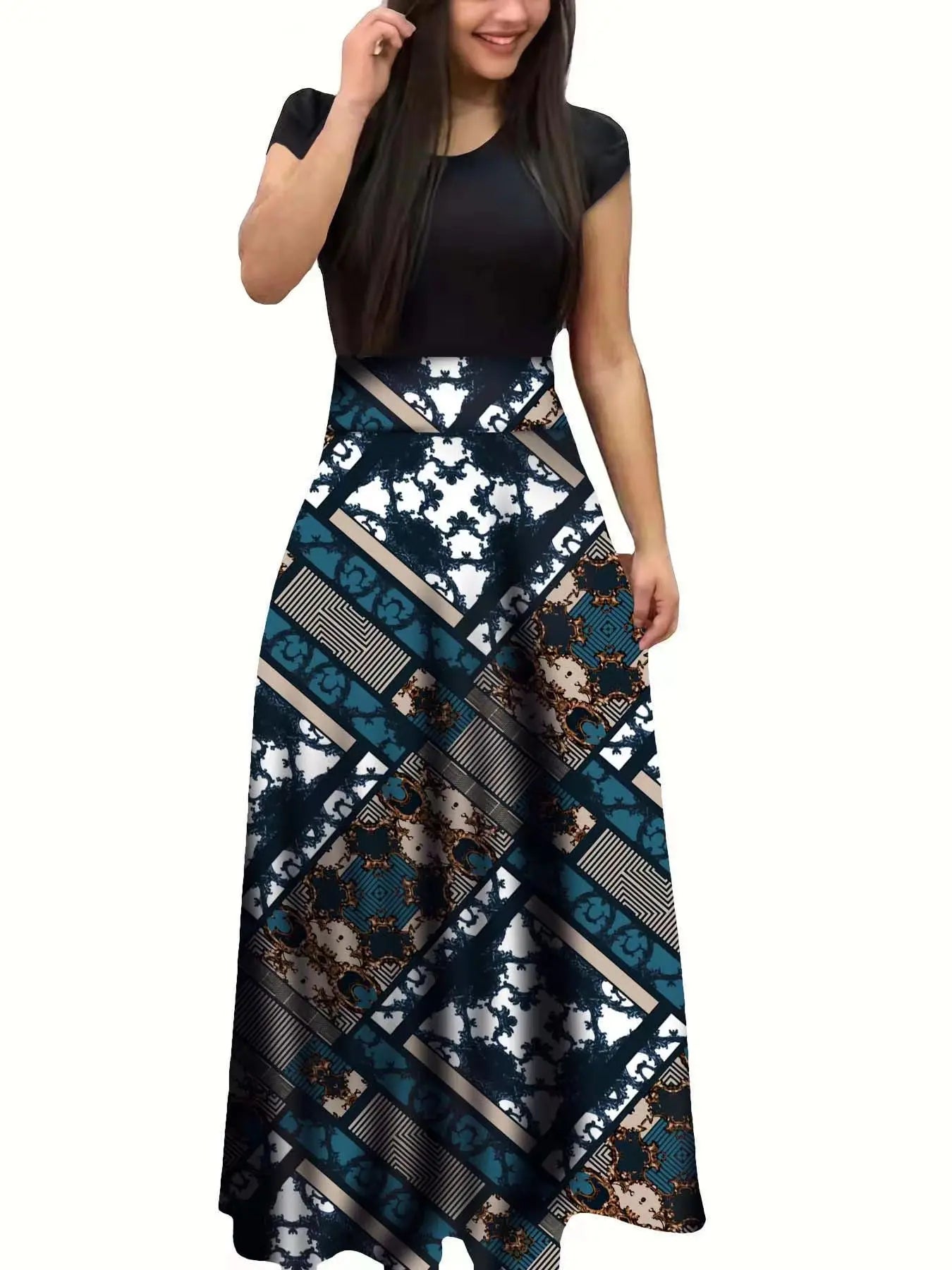 Variant image for Dames Jurk Korte Mouw met Bloemenprint en Swingrok voor Zomerstijl-7